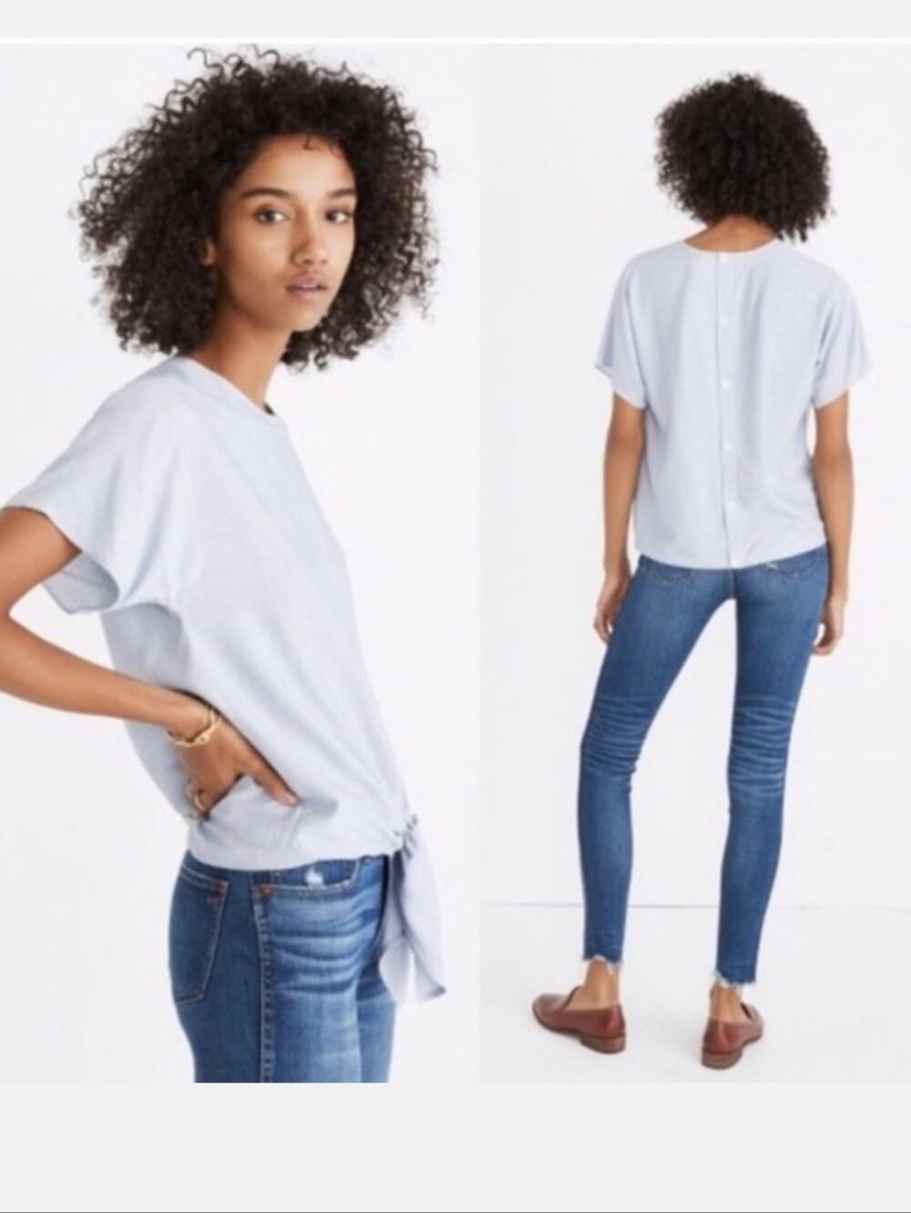 Madewell Button Back Striped Tie Tee Top Size XXS